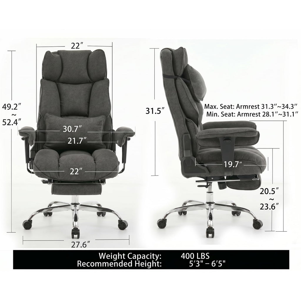 Mokodo Big and Tall Office Chair 400lbs, Breathable Fabric Executive Desk Chair with Pocket Spring Cushion, 155° Reclining Computer Chair with