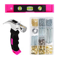 Picture Hanging Kit, 315pcs Hanging Hardware with Hooks, Wire, Nails, D Ring, Wall Hanging Kit with Hangers, Magnetic Level and Small Pink Claw Hammer, nails for hanging pictures for Home Decor