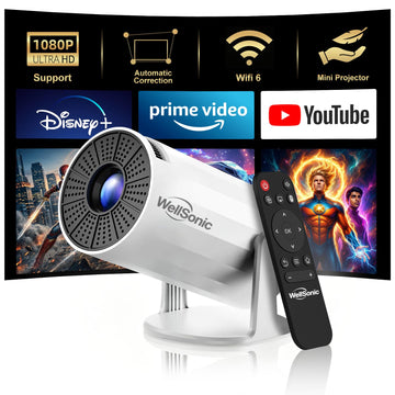 Mini Projector with WiFi and Bluetooth, Portable Movie Projector Support 1080P, Auto Keystone,210° Rotation, Smart Projector Compatible with HDMI Phone for Bedroom