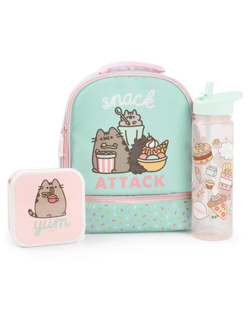Pusheen the Cat Lunch Bag, Lunch Box and Drink Bottle Set | Snack Attack School Lunch Set for Girls | Pusheen Merch