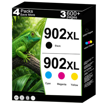 902XL Ink Cartridges Replacement for HP 902 XL Ink Cartridges Combo Pack Work for 6962 6968 6963 6964 6978 6956 6961 6970 6960 6954 6951 6958 6950 6975 Printers with V22.5.1 Chips 4-Pack C / M / Y / K