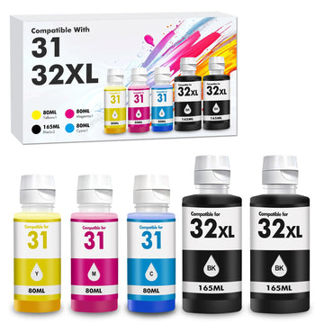 Cool Toner 32XL 31 7602 Ink Bottle Set for HP Smart Tank Ink Refill Compatible for HP Smart Tank 7602 5102 6001 7301 5000 5100 7001 6000 7300 Smart Tank Plus 651 551 570 571 Printer 5 Pack
