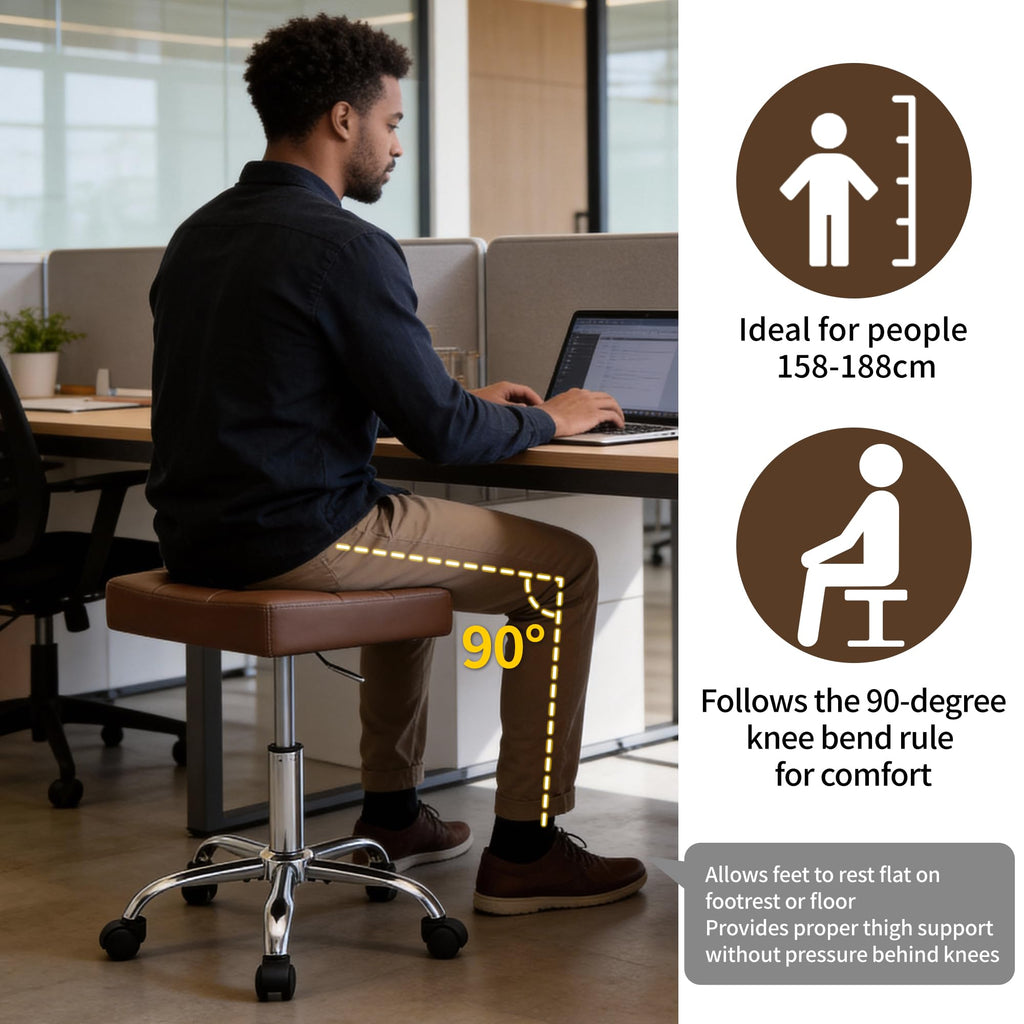 Firavoe Ergonomic Desk Stool with Wheels (adjustable Height 17"-21") (300lbs Capacity) Faux Leather Office Stool (coffee Brown)