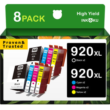920XL Ink Cartridges Combo Pack Compatible for HP 920 920XL Ink Work with HP OfficeJet 6000 6500 6500A 7000 7500 7500A Printers (2 Black, 2 Cyan, 2 Magenta, 2 Yellow, 8 Pack)