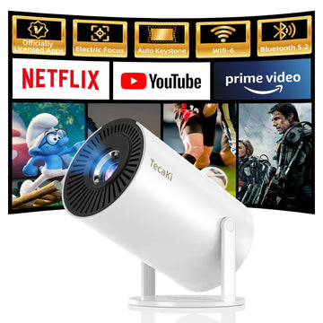 [Netflix Officially Licensed] Tecaki Mini Projector, Portable Smart Projector with WiFi and Bluetooth, 180° Rotatable Stand, Auto Keystone & Electric Focus, 4K Supported