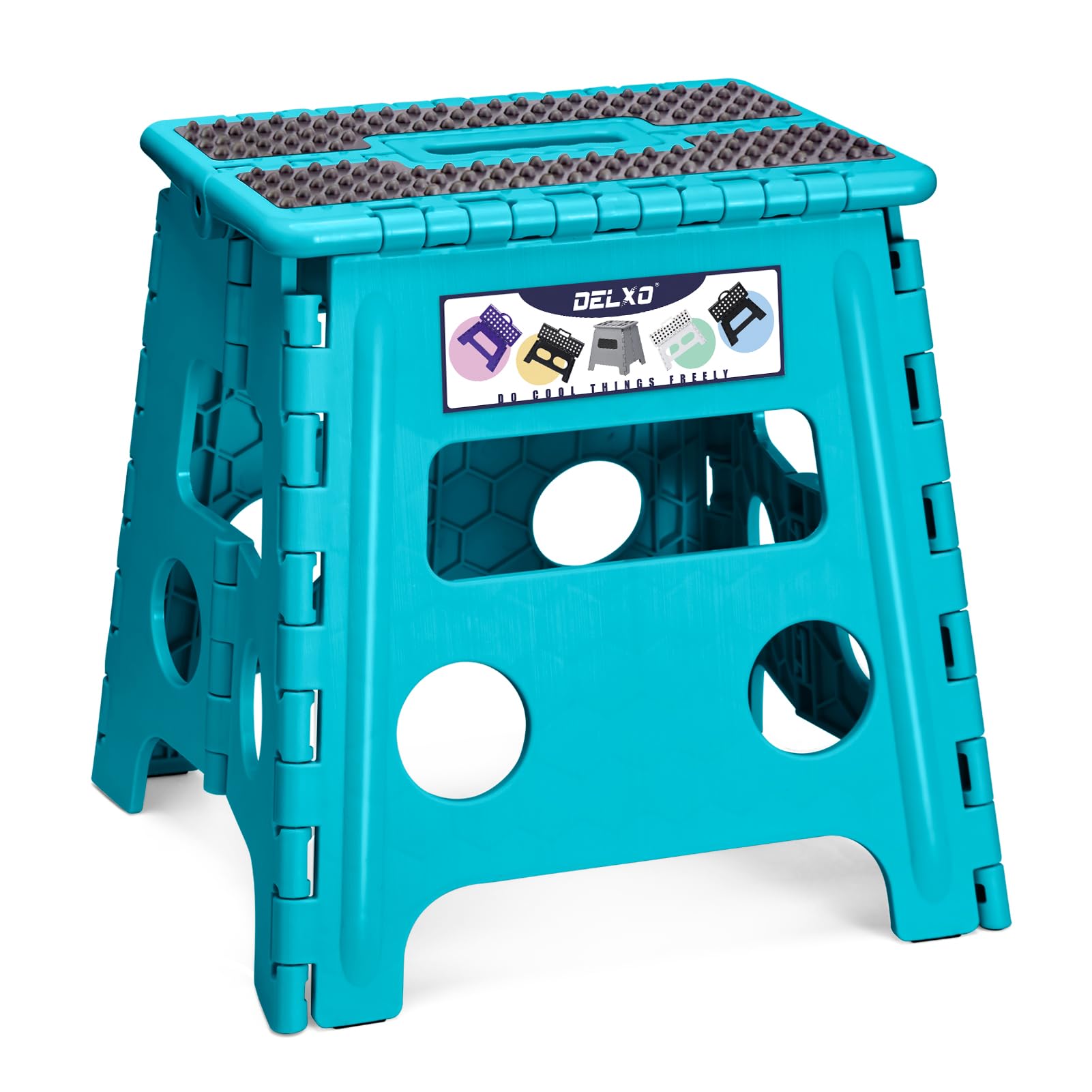 Delxo Folding Step Stool 13 Inch,300 Lbs Step Stool for Adults Blue, Dot Blue