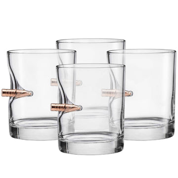BenShot Rocks Glass with Real .308 Bullet - 11oz | Made in the USA [Set of 4]