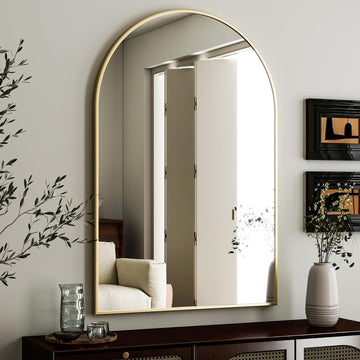 HARRITPURE Arched Wall Mirror 24"x36" Gold Metal Frame Vanity Mirrors