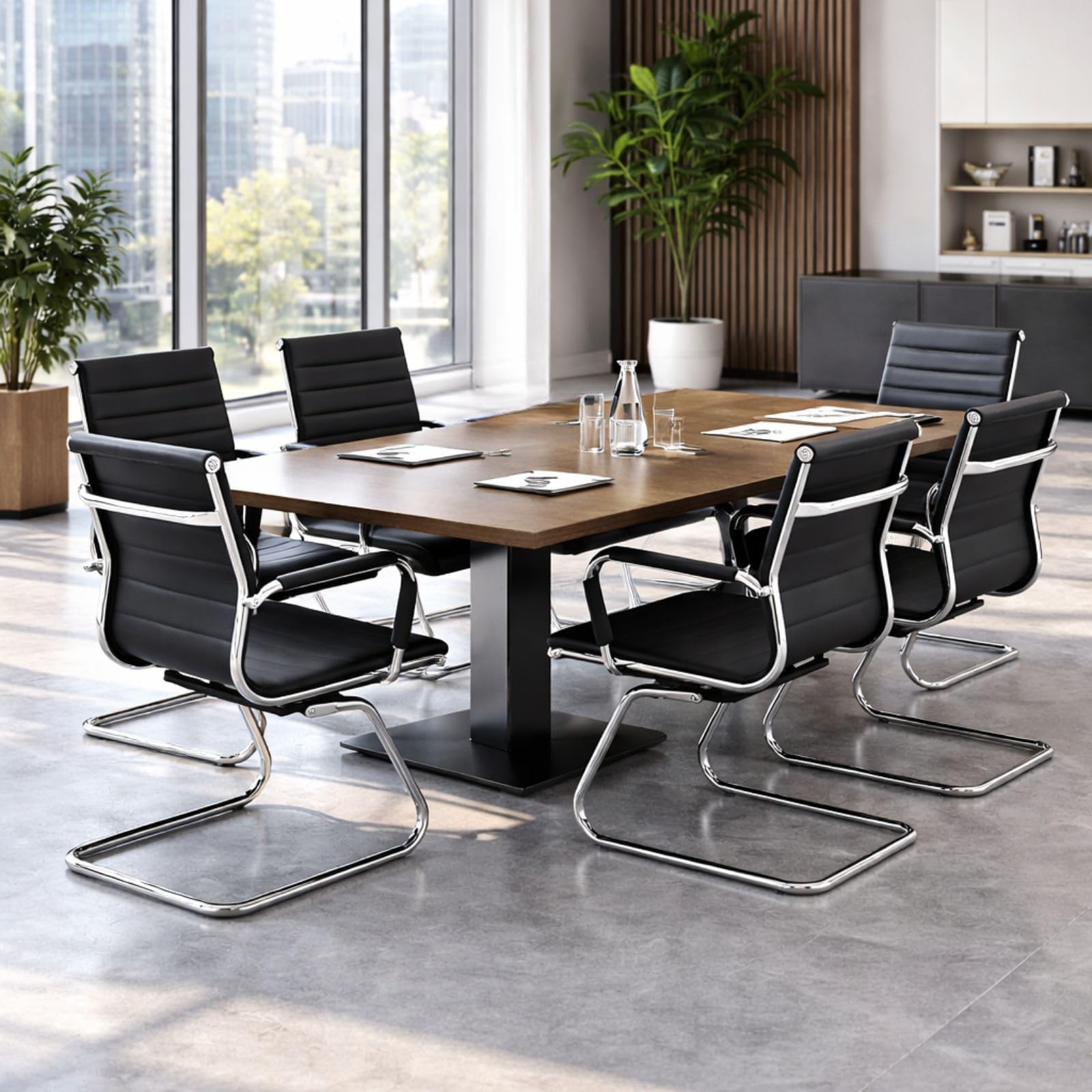 Dm Furniture Conference Room Chairs Set of 6, Waiting Room Chairs with Arms, Faux Leather Reception Chairs No Wheels, Office Guest Chairs with