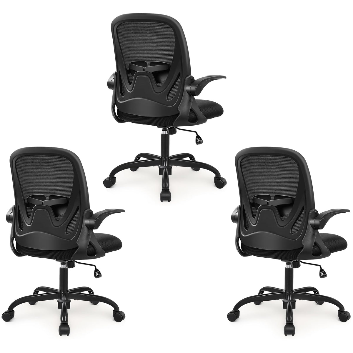Primy 3-pack Office Chair Ergonomic Desk Chair with Flip Up Armrests Swivel Breathable Desk Mesh Computer Chair with Adjustable Lumbar Support