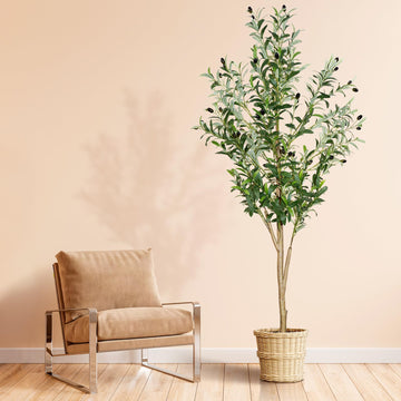 6ft Faux Olive Tree, Artificial Olive Tree Indoor, High Imitation Silk Plant Fake Olive Tree with Realistic Leaves and Fruits, Suitable for Home Living Room Office Decoration