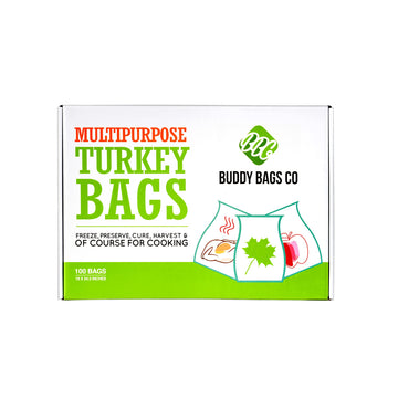 Buddy Bags Co Turkey Oven Bags for Roasting – 100-Pack Heavy-Duty, Oven-Safe Cooking Bags (19" x 24.5") – BPA-Free, Heat-Resistant, Made in USA