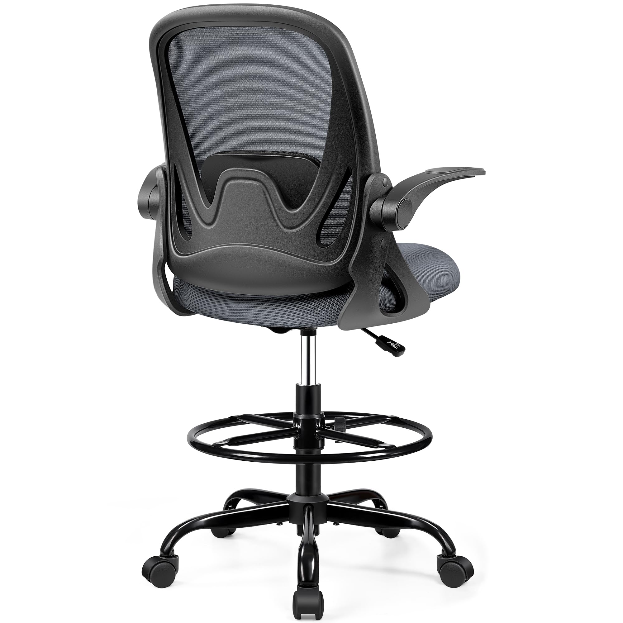 Drafting Chair Tall Office Chair with Flip-up Armrests, Adjustable Height, Enhanced Lumbar Support Ergonomic Rolling Stool, Back Support,