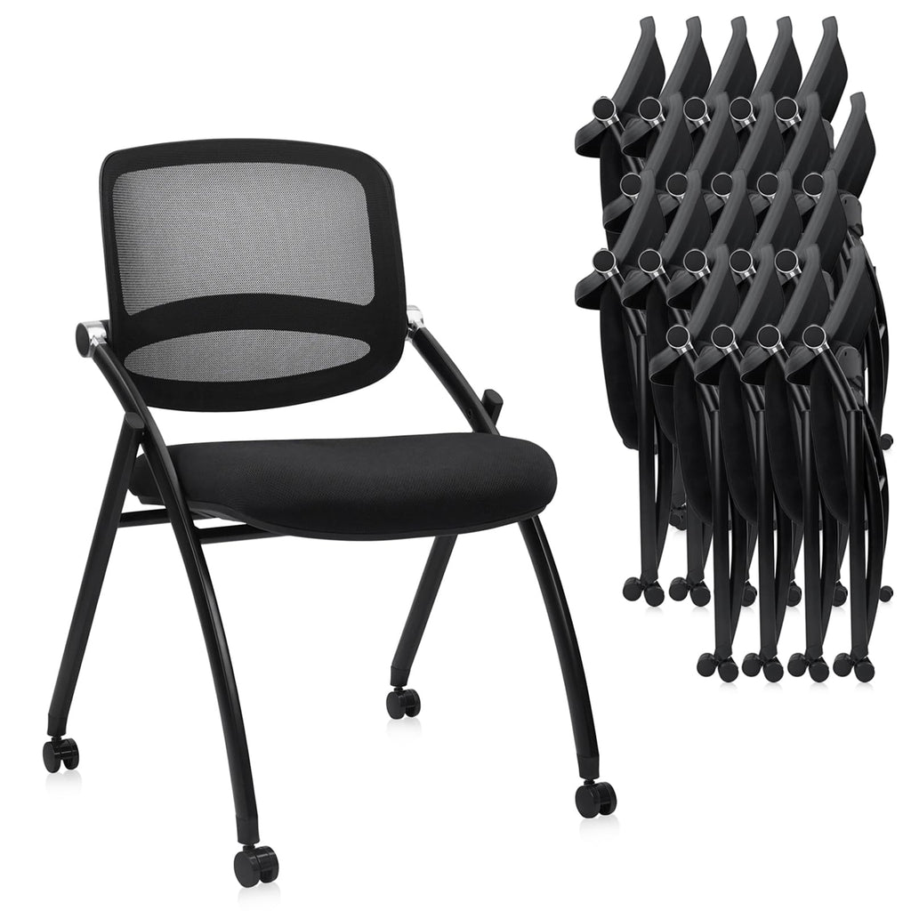 Clatina Stackable & Foldable Conference Chair with Wheels, Ergonomic Mesh Back,300lbs Capacity, Breathable Padded Seat, Armless Office Chair