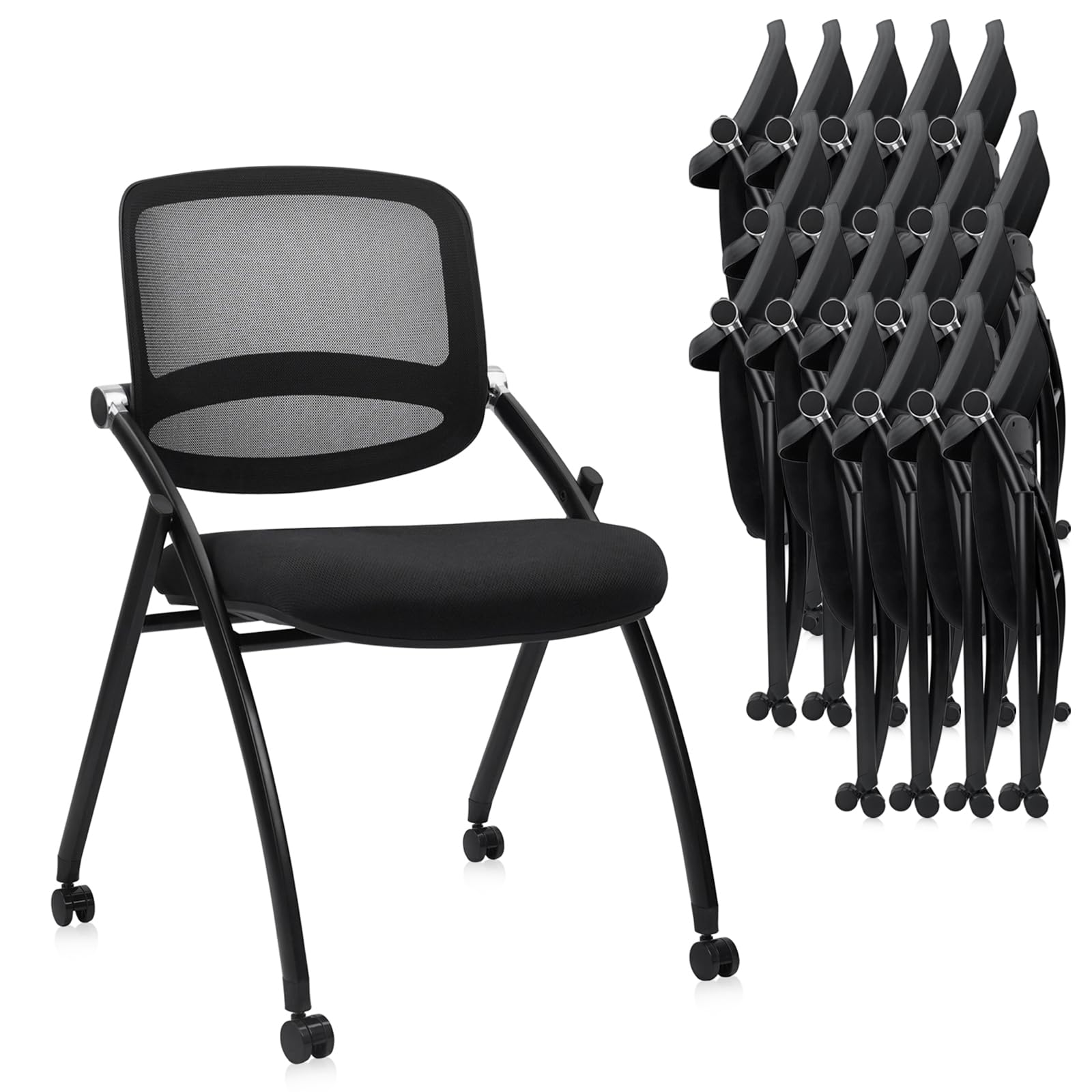 Clatina Stackable & Foldable Conference Chair with Wheels, Ergonomic Mesh Back,300lbs Capacity, Breathable Padded Seat, Armless Office Chair