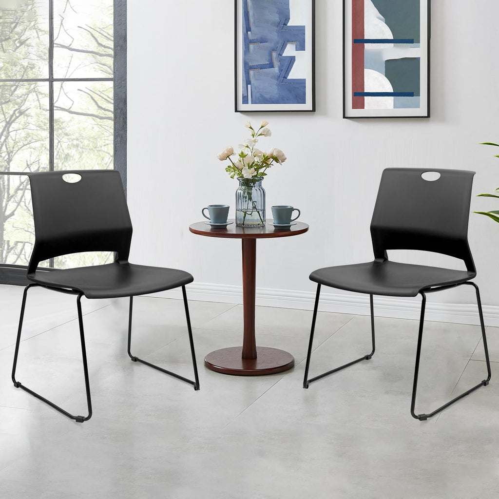 Klasika Stackable Guest Reception Chairs, Stacking Office Chair with Ergonomic Lumbar Support & Metal Legs, Plastic Desk Chairs for Conference