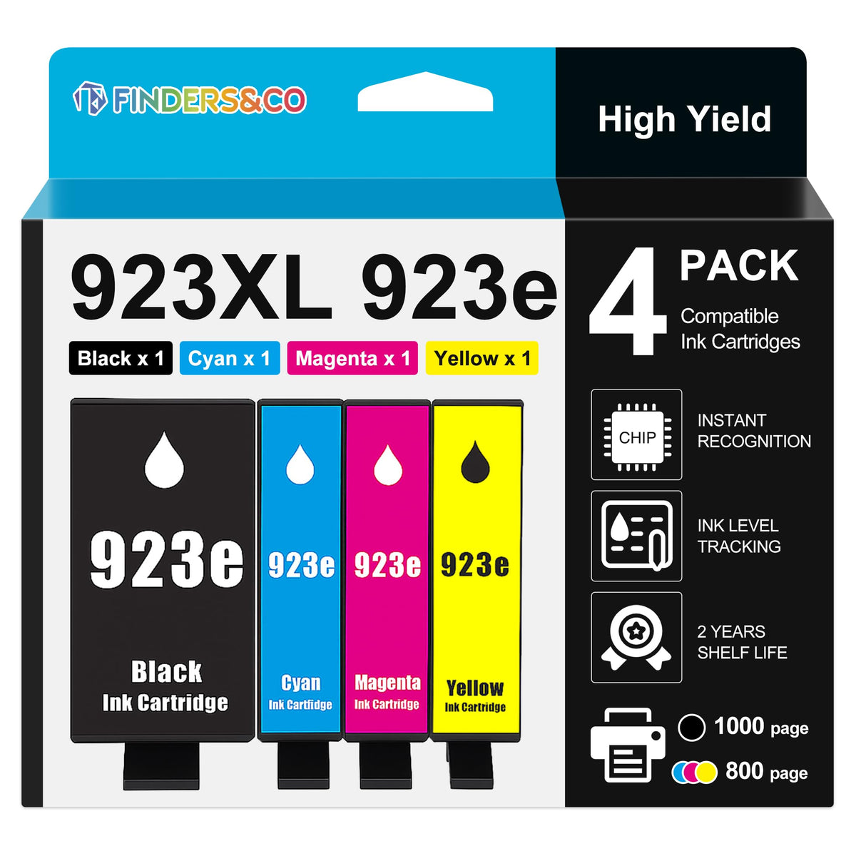 923e 923XL Ink Cartridges (with Chip) Compatible with HP 923 Ink Replacement for HP OfficeJet Pro 8120e 8122e 8130e 8125e 8135e 8138e 8139e Printer (BK/C/M/Y)