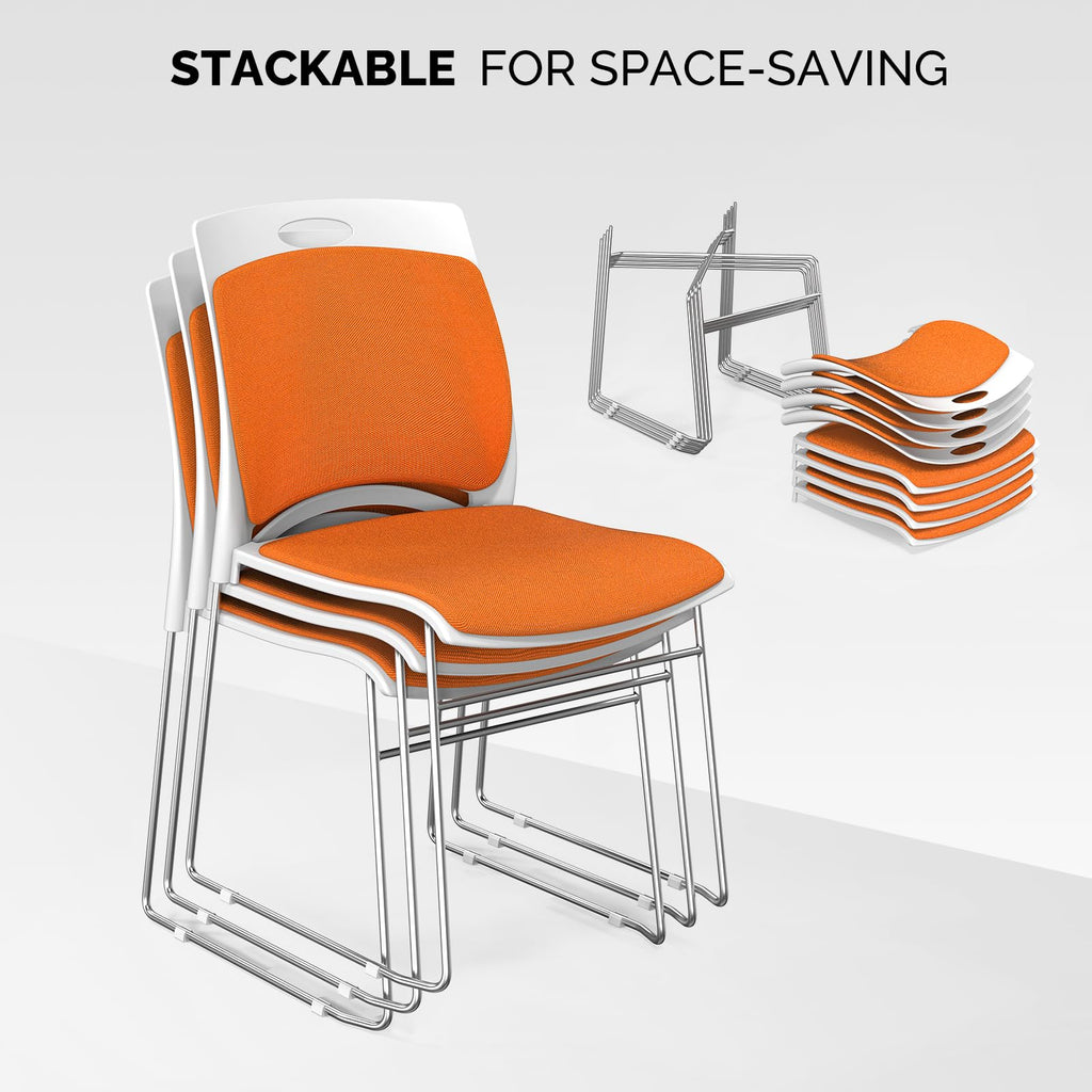 Vingli Stackable Plastic Mesh Padded Chairs for Office Set of 8, Orange, 8 Pack