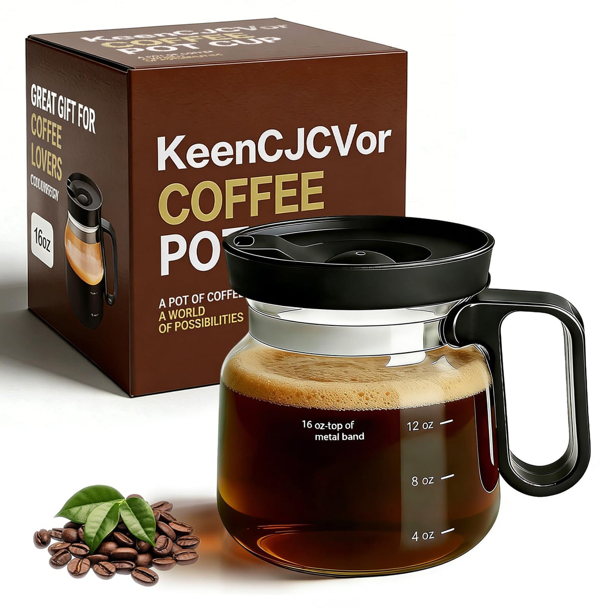 16 Oz Glass Mini Coffee Pot Mug with Spill Proof Lid, Heatproof Clear Coffee Pot Cup, Novelty Coffee Mug for Travel & Office, Ideal for Coffee Lovers (1 Pack)
