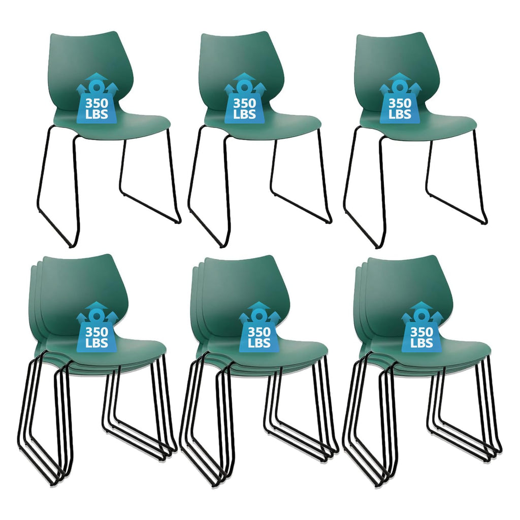 Klasika Stackable Waiting Room Chair, Stacking Office Chair with Ergonomic Lumbar Support and Metal Legs, Plastic Desk Chairs for Conference