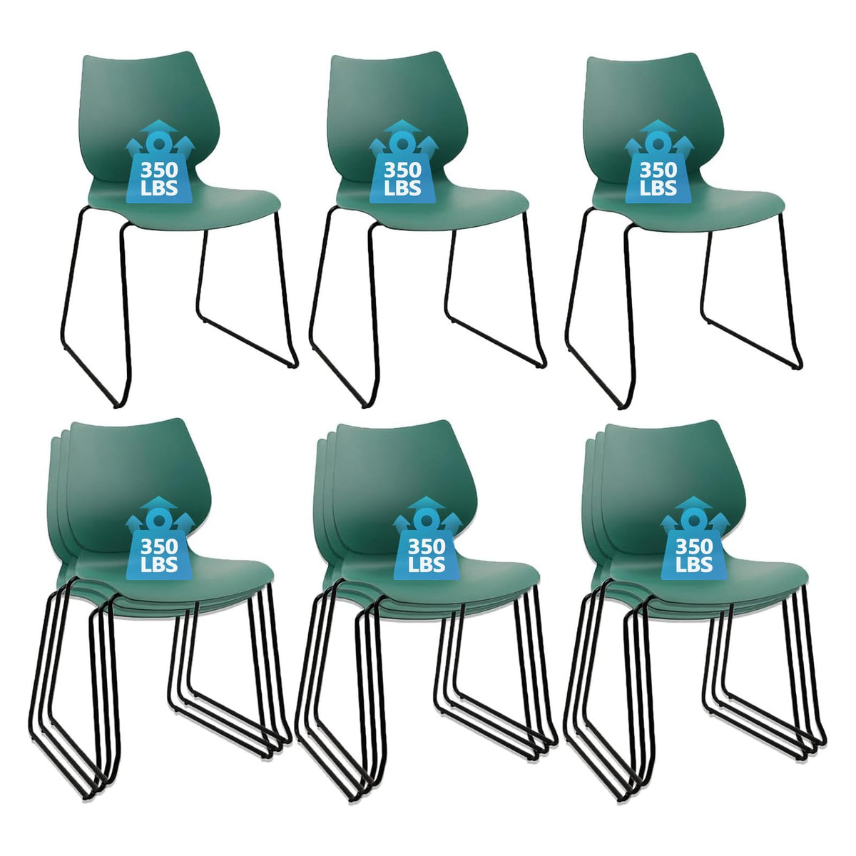 Klasika Stackable Waiting Room Chair, Stacking Office Chair with Ergonomic Lumbar Support and Metal Legs, Plastic Desk Chairs for Conference