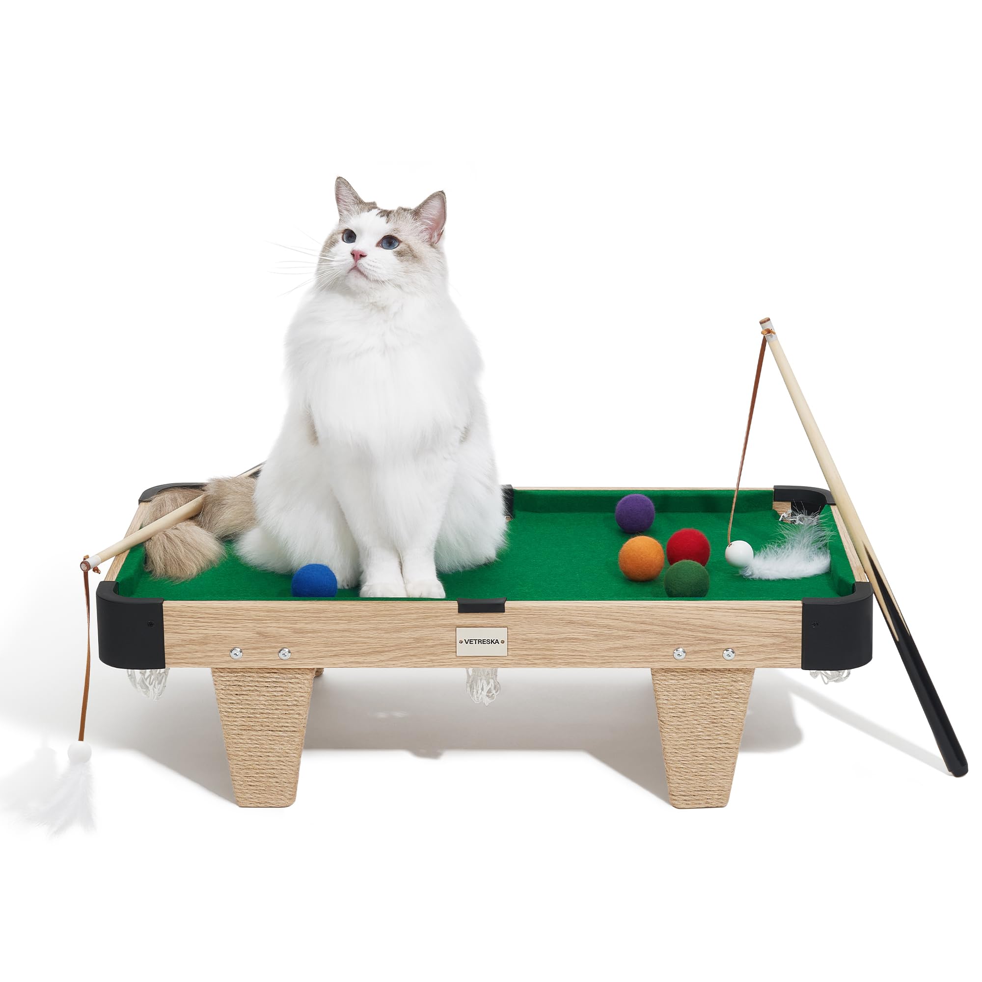 VETRESKA 4 in 1 Cat Toys Mini Pool Table, Gift for Cats, Feather Wand Toy Cat Billiard Ball Puzzle Toy, Pool Table with Scratching Post, Cat Interactive Exercise Play Rest Beds & Furniture