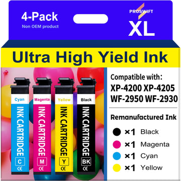 Remanufactured Ink Cartridge Replacement for EPSON 232 232XL Ink Cartridges Combo Pack Compatible with XP-4200 WF-2950 XP-4205 WF-2930 Printer Ink Cartridges (Black, Yellow, Magenta, Cyan)