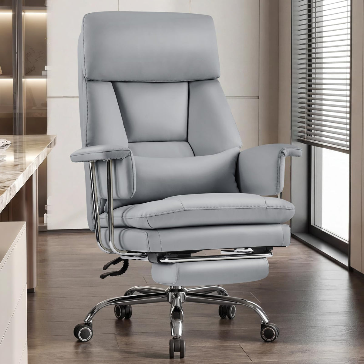 Furniliving Big and Tall Office Chair, Pu Leather High Back Executive Office Chair with Adjustable Lumbar Support, Gaming Chair with Padded Arm