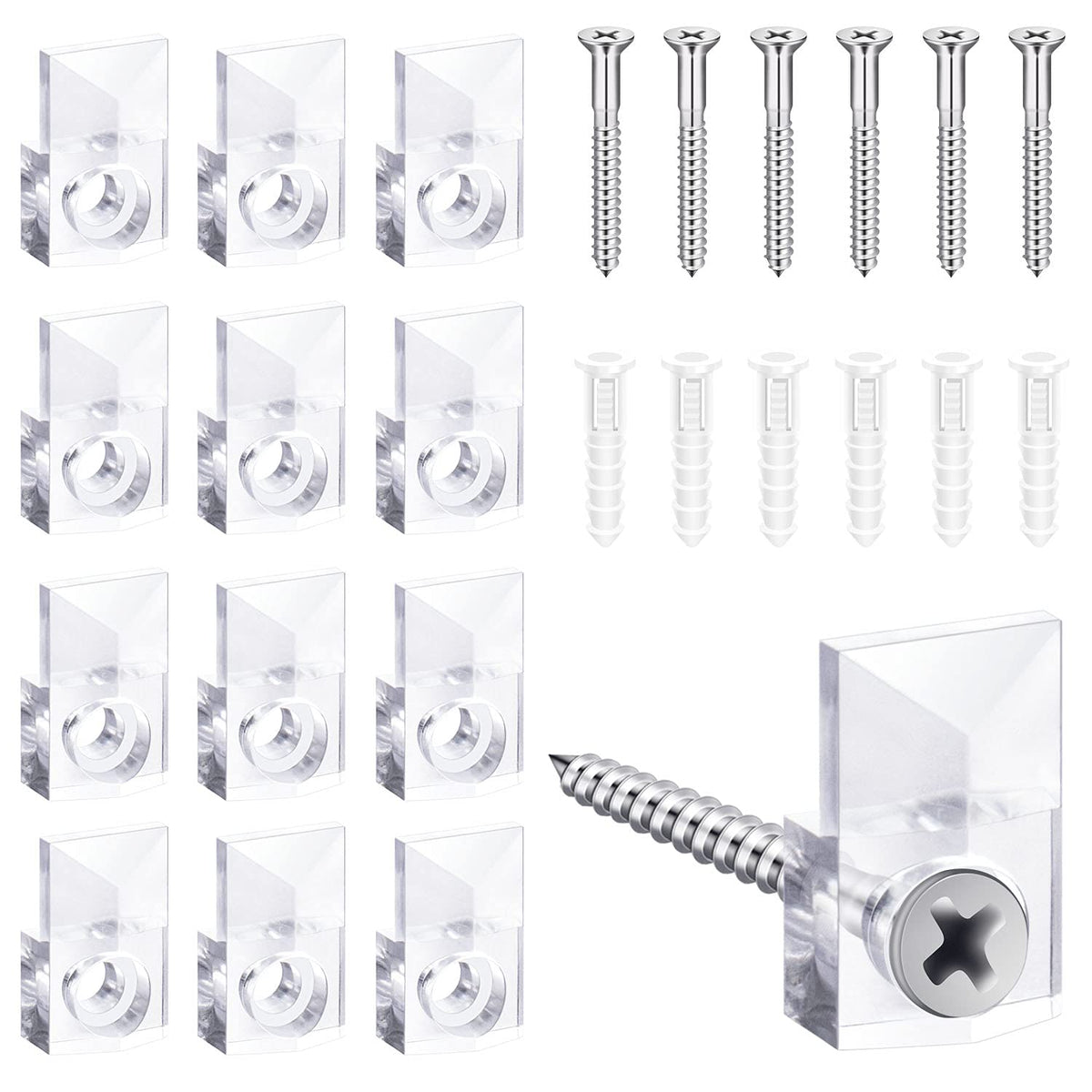 22 Sets of Mirror Holder Clips Kit,Crystal Clear Plastic Mirror Clip,Mirror Holder Clips Glass Retainer Clips Kit,Mirror Hanging Kit with Screws and Fixed Mirror Box Door(Classic Style)