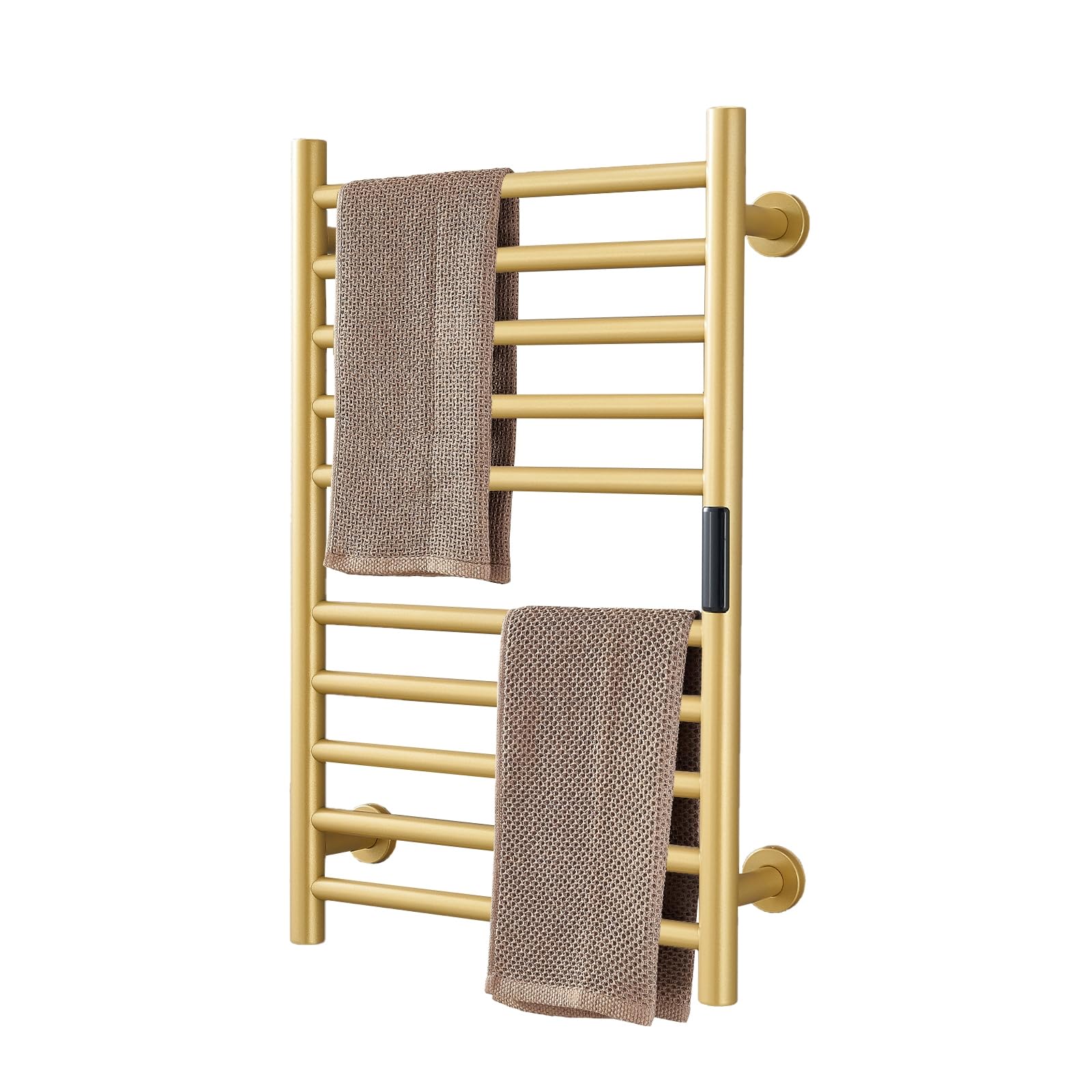 Electric Heated Towel Rack Wall Mounted, 10 Bars Towel Warmer Drying Rack with Built-in Timer, 304 Stainless Steel Heated Towel Rail for Bathroom, 115 W, Gold,Hardwiring