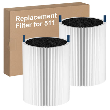 Blue Pure 511 Replacement Filter, Compatible with Blueair Blue Pure 511 Air Puri-fier, 3-In-1 True HEPA & Activated Carbon Filters, 2 Pack
