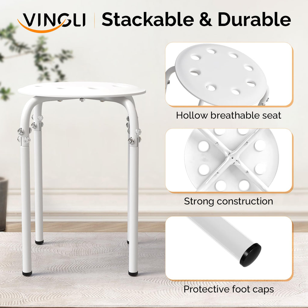 Vingli 6 Pack Round Plastic Stackable Stools for Home Office, White