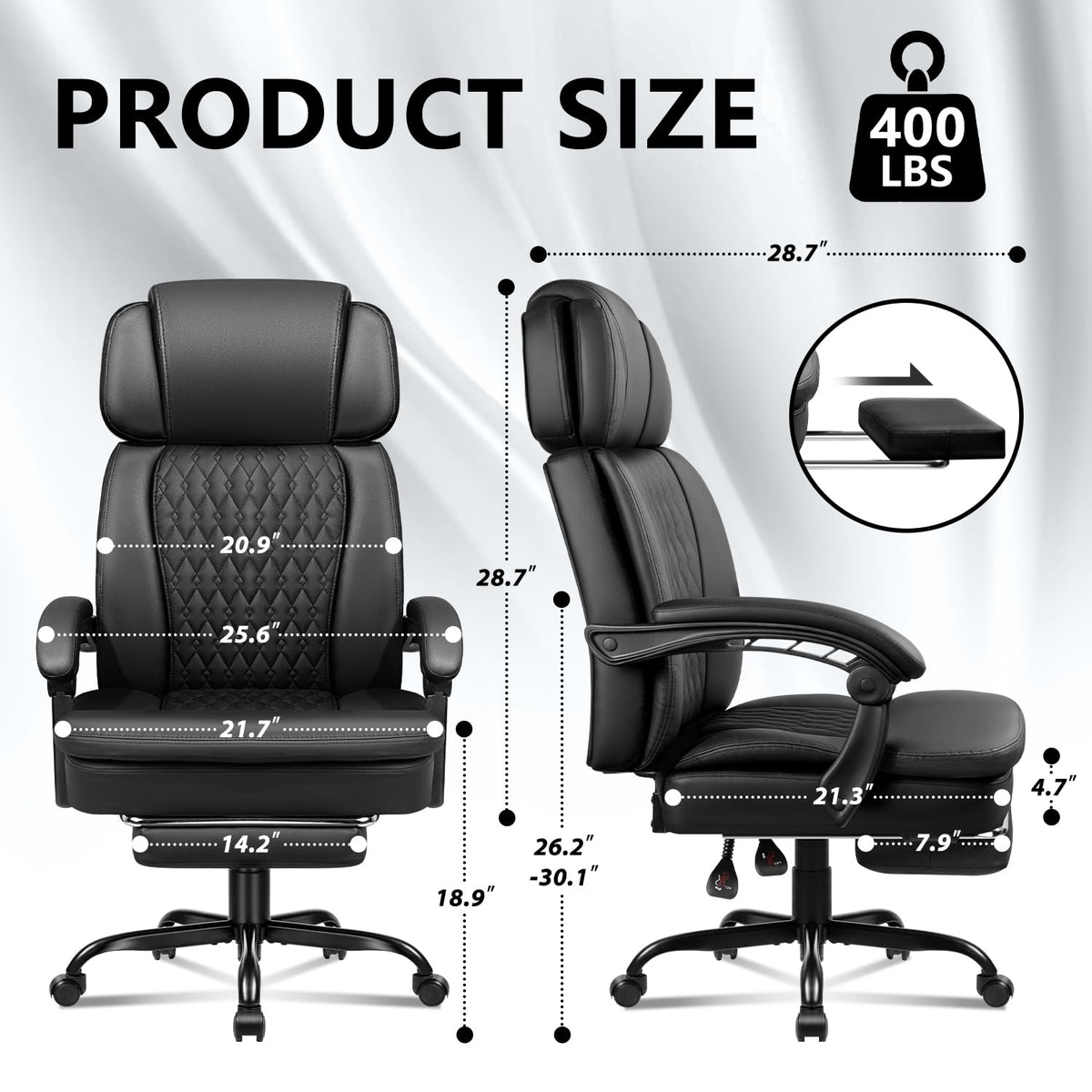 Vendorz Office Chair with Foot Rest 400lbs, High Back Leather Office Chair Big and Tall, Heavy Duty Ergonomic Executive Desk Chair for Home