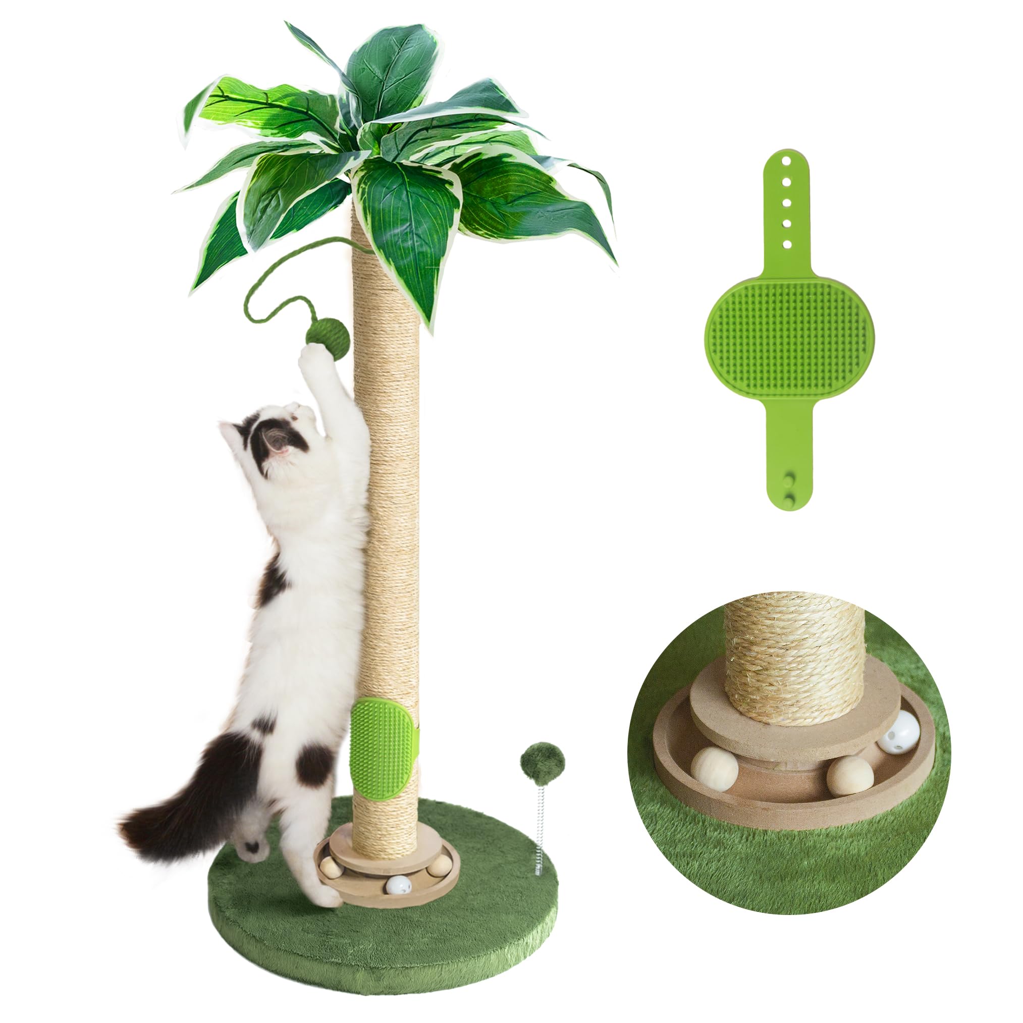 Fantasreen Cat Scratching Post 33'' Cat Scratcher Tall Scratching Posts for Indoor Cats with Cat Toy and Interactive Ball Self Groomer for Kittens Adults Cats