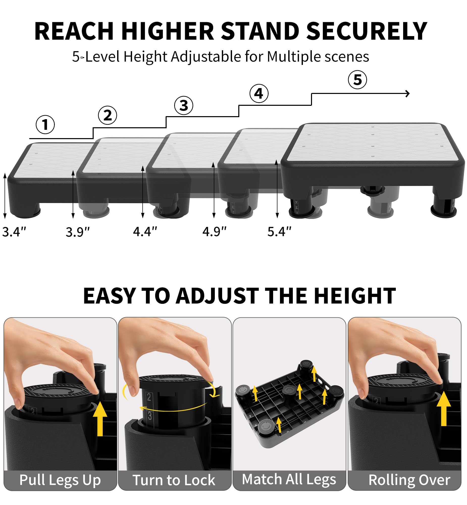 Liftoza 5-level Adjustable Step Stool, 700 Lbs Capacity Safety Bed Step for Seniors, Exercise Setp Platform, Portable Stair Assist for Elderly,