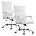 Furmax Ergonomic Office Desk Chair, Executive Ribbed Mid-back Pu Leather Conference Room Chair Adjustable Swivel Chair with Arms (2, White)