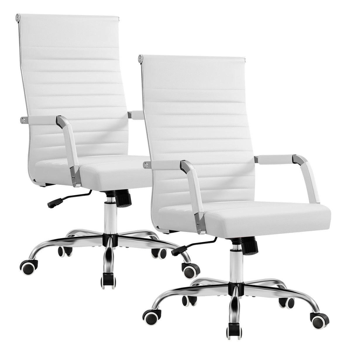 Furmax Ergonomic Office Desk Chair, Executive Ribbed Mid-back Pu Leather Conference Room Chair Adjustable Swivel Chair with Arms (2, White)