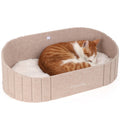 FUKUMARU Cat Beds for Indoor Cats, 24 Inch Large Cat Couch Bed with Cozy Faux Rabbit Fur Cushion, Felt Cats House Sofa in Oval Shape, Camel