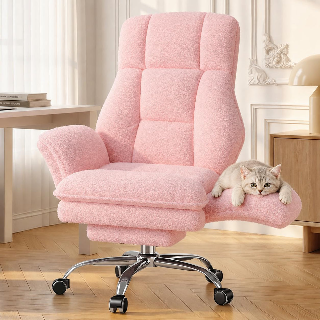 Homigropa Big and Tall Office Chair with Foot Rest & Flip Armrests, Pink