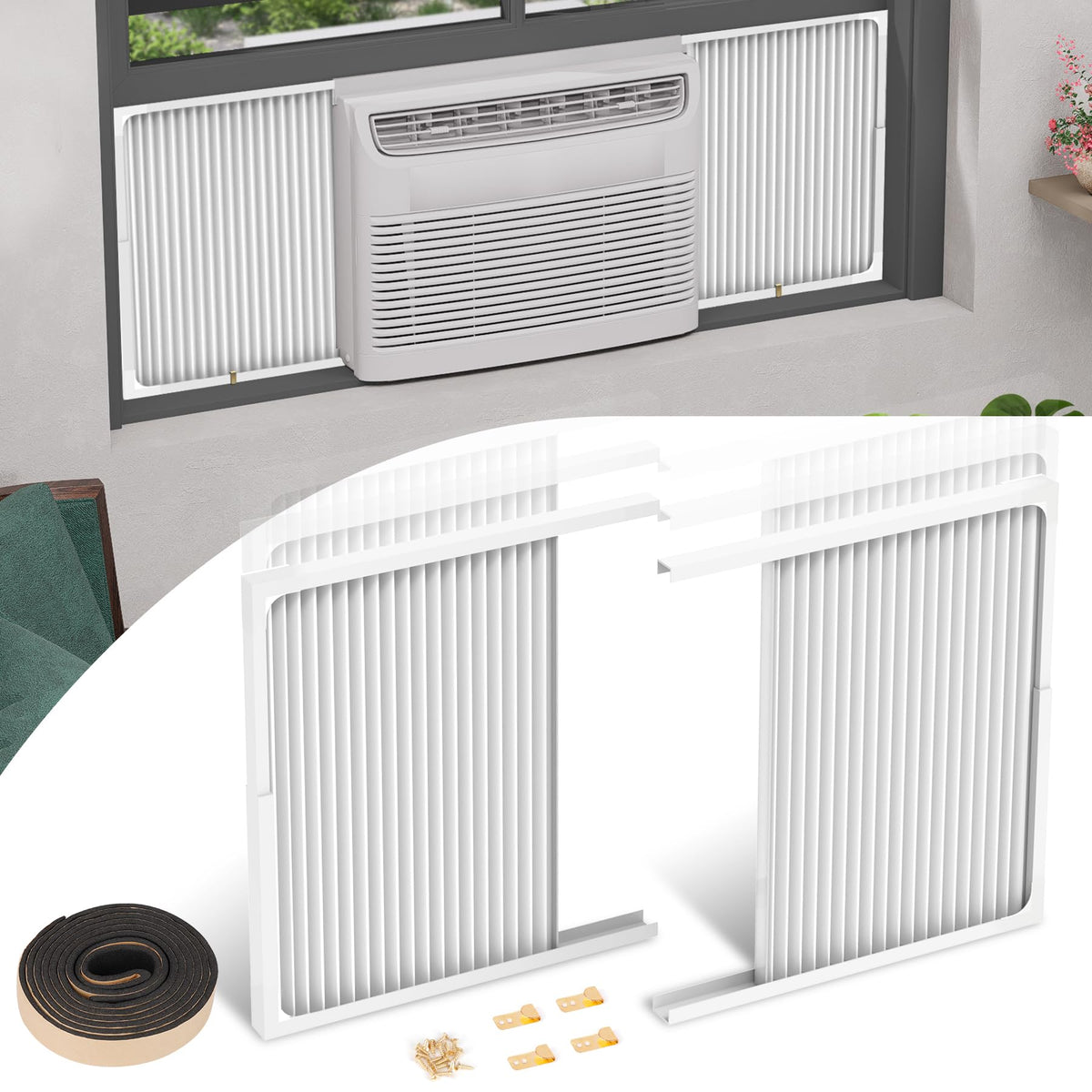 Adjustable Window Air Conditioner Side Panels with Frame Set,Extra Wide Window AC Side Panels for 5000 to 14000 Btu AC Units,Window Air Conditioner Side Panel Frame Kits,2 Pack