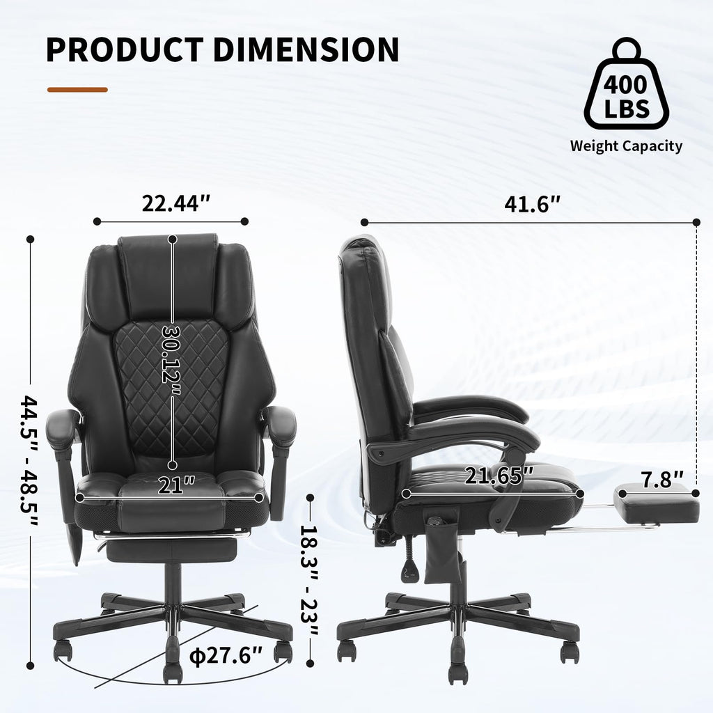 Massage Office Chair with Heat 6 Vibration Points,big and Tall Office Chair 400 Lbs,ergonomic Executive Home Office Desk Chair with