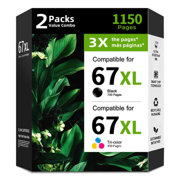 67XL Ink Cartridge Black Color Combo 2 Pack Replacement for HP 67 HP67 XL Compatible for 2700 2700e 4100 6400 4155e 2755e 6000 2855e 2827e 2752e 4100e 6458 6455e 4152 6055e 6052e 4152e Printer