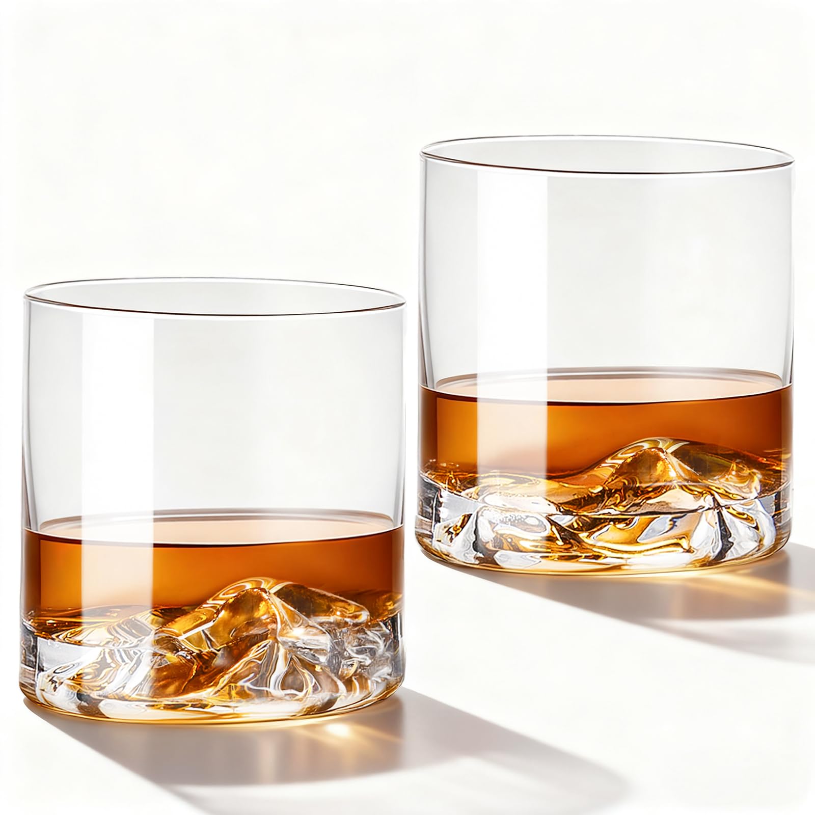 Whiskey Glasses Set of 2, 11oz Old Fashioned Glasses, Hand-Blown Lead-Free Crystal, Iceberg Base, Durable Heavy Bottom Tumblers — Perfect Whiskey Gifts for Men, Minimalist Rustic Gift Box Included
