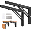 Folding Shelf Brackets - 16 Inch 2 Pcs Heavy Duty Stainless Steel Collapsible Triangle Shelf Bracket, DIY Wall Mounted Folding Table Hinge, Space Saving for Bench Table with Screws