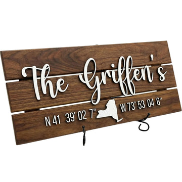 Custom Coordinates Sign with Family Name, Parents or Grandparents Gifts, Latitude Longitude Sign, Last Name Sign with Coordinates, Gifts for Anniversary, 23x10" (Standard Size)