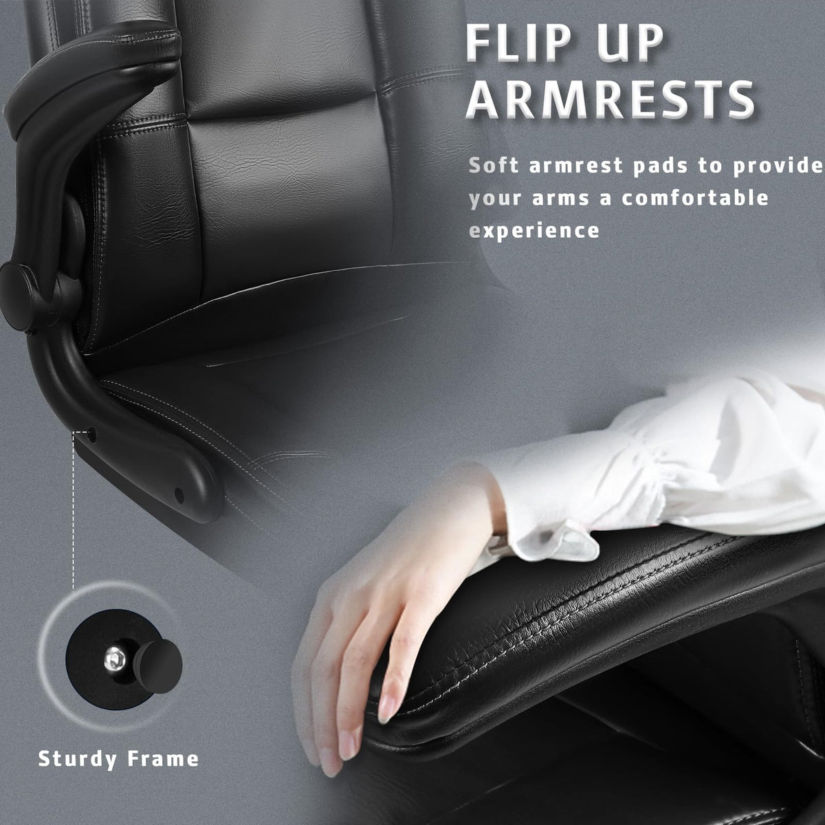 Lemberi Flip-up Arms Office Desk Chair Big and Tall Managerial Executive Chair, High Back Computer Chair Ergonomic Adjustable Height Pu Leather