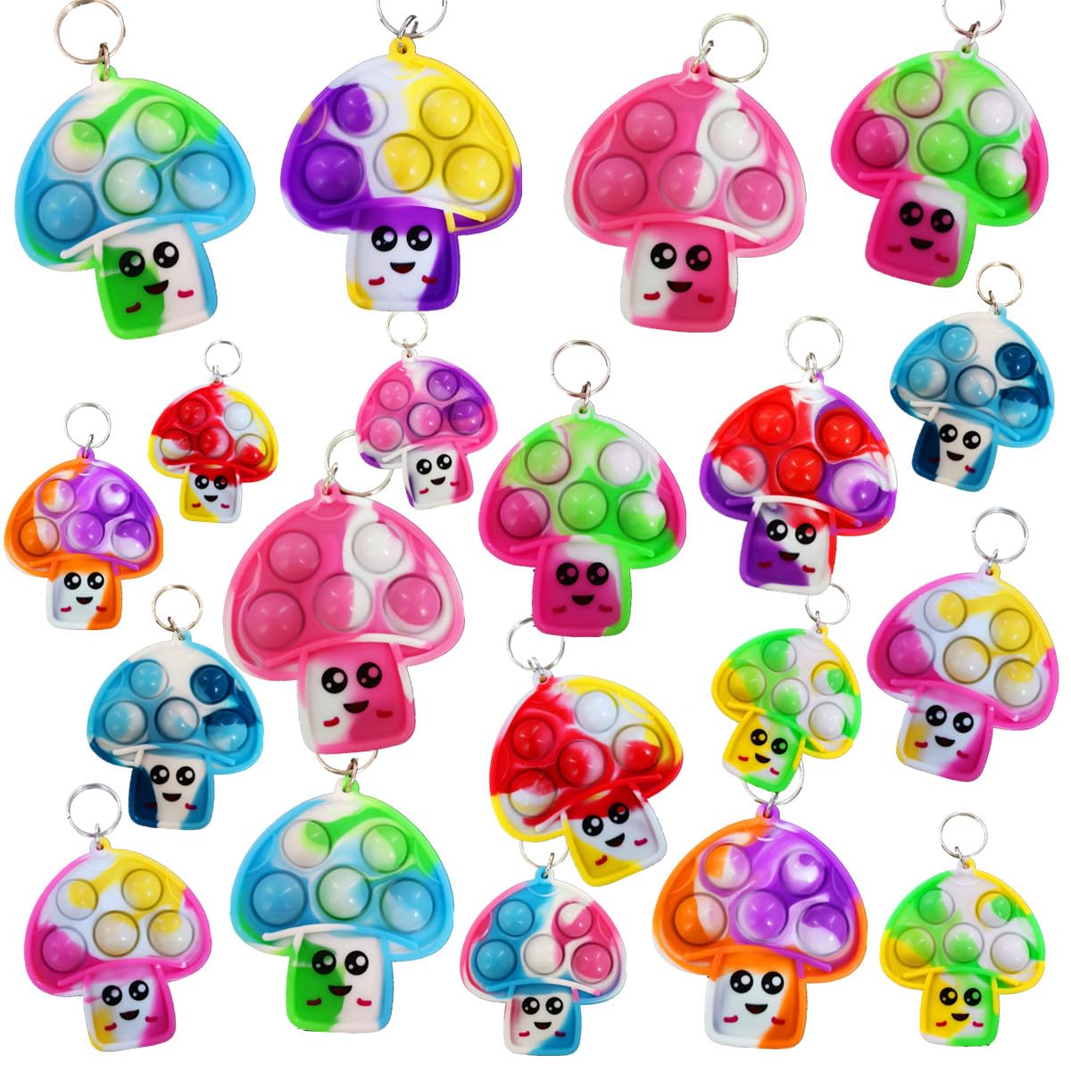 24 Packs Bulk Mushroom Mini pop Fidget Keychain, Gifts for Boys and Girls Kids, Birthday Party Favors Supplies Classroom student Prize