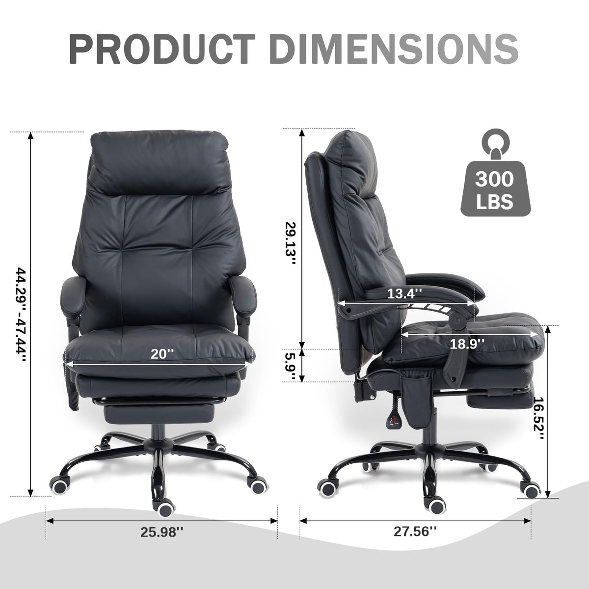 Anjieacen Executive Office Chair 155° Recline High Back Office Chair with Footrest & Adjustable Lumbar Support, Comfy Computer Chair for Study