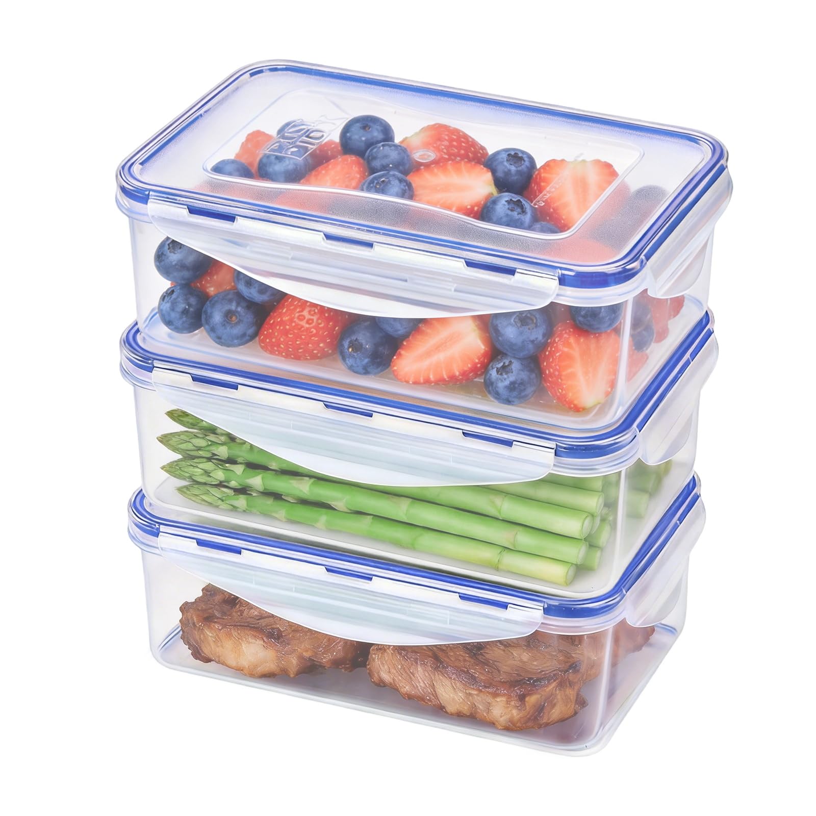KIGI Food Storage Containers, 4 Sided Locking Lids, Airtight, Leak-Proof & Stackable, Ideal for Meal Prep, Lunch & Leftovers, Microwave & Dishwasher Safe, BPA-Free Plastic, 38 oz, 4.8 Cup, 6 Piece Set