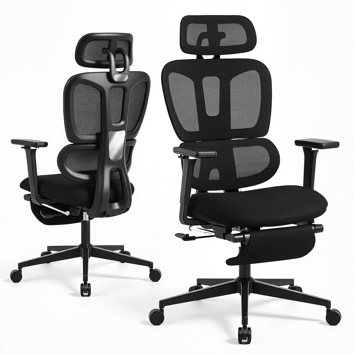 Ergonomic Office Chair with Footrest and Dynamic Lumbar Support, Black, High Back